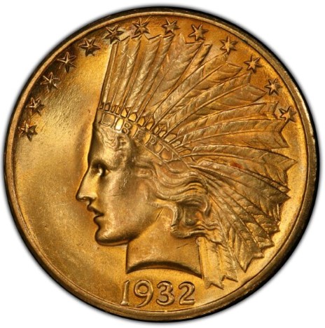1932 $10 Gold Indian PCGS MS64+